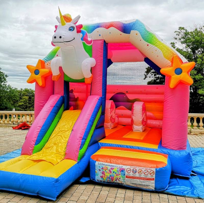 Louer un château gonflable LICORNE avec toboggan à Villefranche-Sur-Saône proche de Lyon .